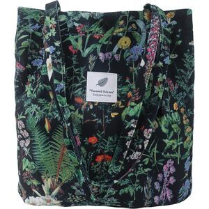 Women Black Plant Imported Corduroy Small Canvas Shoulder Handy Tote Bag